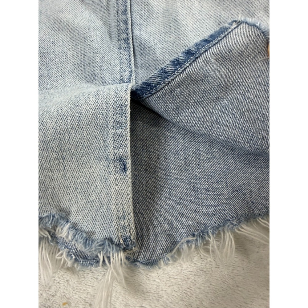 Hudson Lulu Mini Denim Skirt Womens 28 Light Blue Back Slit Raw Hem 5-Pocket - Picture 5 of 12